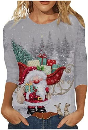 Ženske ružne božićne majice s kauzalnim 3/4 rukav okrugli vrat pulover u trendy Xmas Holiday tops