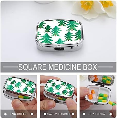 Kutija za pilule zelena božićna jelka uzorak kvadratnog oblika futrola za tablete prenosiva kutija za vitaminske posude Organizator pilule držač sa 3 pretinca
