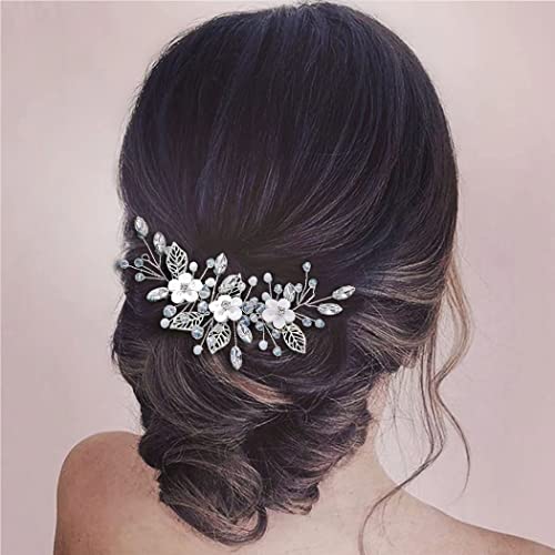 EASEDAILY Flower Bride Wedding Hair Vine Silver Crystal list Headpiece Bridal Hair Accessories For Women and Girls