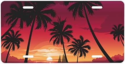 Palm Tree Tropsko ostrvo zalaska tablica za sunčanje Dekorativna prednja licencna ploča metalni aluminijski automobil prednja oznaka Novelty Registarski tapresivi za kamione za automobile SUV 6x12 inča