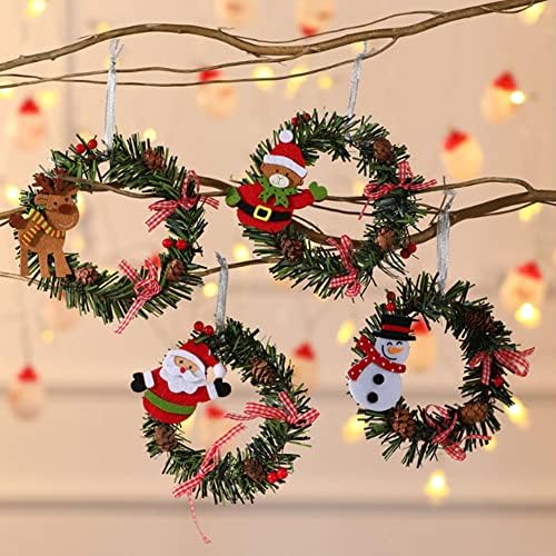 4pcs mini božićni vijenci, 4,3 inčni mali Xmas Garland privjesak Božićni ukrasi od ratana za prozor Božićno drvsko star zimski kućni