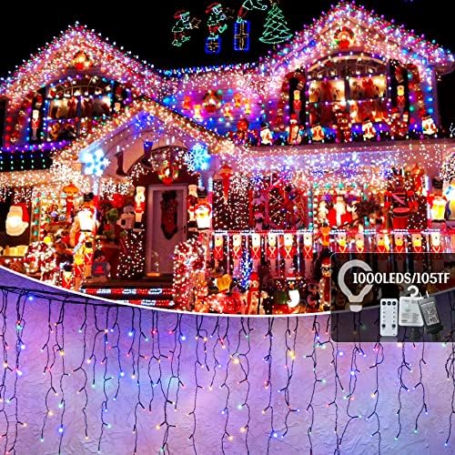 105ft Vanjska svjetla za Božićnu dekoraciju,1000 LED 8 načina zavjese Fairy Lights sa 50 kapi,Plug in,vodootporan, tajmer, funkcija