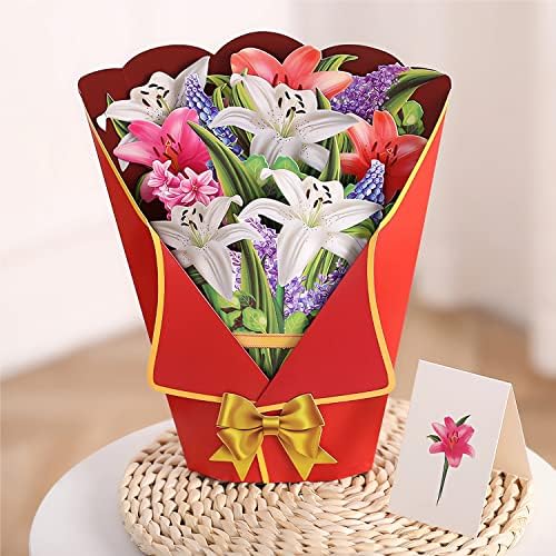 HADEEONG 3D Pop up kartice, 2 paket cvijet buket kartica sa napomenom kartice i koverte, zauvijek Strelitzia Reginae i Ljiljani čestitka,