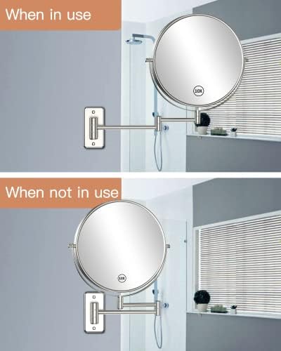 Benbilry 9 zidno ogledalo za šminkanje velike veličine sa uvećanjem 10X, dvostrano toaletno ogledalo na razvlačenje, ogledalo za kupatilo sa uvećanjem od 360° sa sklopivom rukom za brijanje nikla