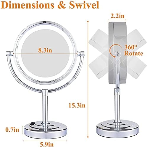 RHYNIL 8.5 inčni stolni LED osvijetljeni ogledalo za šminkanje sa uvećanjem, hromirano dvostrano ogledalo za toaletni sto, utikač,3x