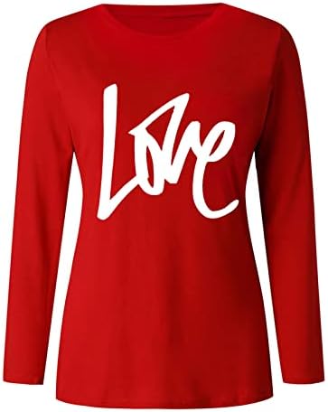 KCJGIKPOK Ženske košulje za Valentine Love Heart Crew Crt Crch Dugih rukava Grafički duks povremeni pulover vrhovi