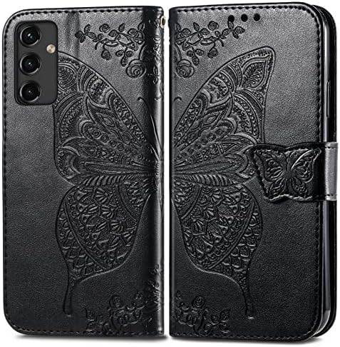 LEMAXELERS Galaxy A14 5G Case Premium PU Koža reljefni Flip Magnetic novčanik slučaj sa držačem kartice i stalak slučaj za Samsung Galaxy A14 5G Big Butterfly Black SD