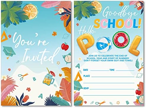 Zbogom školi Hello Pool Kraj školskih poziva za zabavu sa kovertama od 20 djece Kraj školskog dvorišta Ljetni zabava Poziv na pozivu
