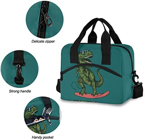 Izolovana torba za ručak Skateboard Dinosaurus ručak Tote za višekratnu upotrebu hladnjak kutija za ručak torba torba sa podesivom naramenicom