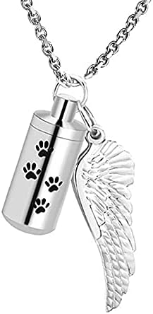 LIDIYA AE914 nakit za kućne ljubimce kremiranje ogrlica za pseće šape urne za pepeo sa šarmom Angel Wing & amp ;cilindar vječnost ogrlica od nehrđajućeg čelika Memorijalna uspomena