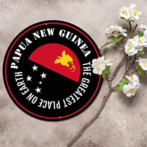 Okrugli metalni znak Plaque Papua Nova zastava Gvineje Zemlja Najveće mjesto na Zemlji Dekorativni dom Zidni potpis Vintage Weveat