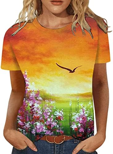 Ženska Pamučna Majica Kratki Rukav Crewneck Boat Vrat Grafički Mastilo Painting Print Floral Lounge Top Shirt Djevojke J6