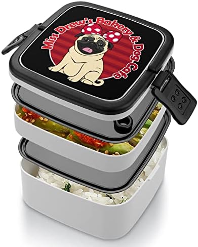Smiješan pug Bento kutija Dvostruki sloj sve u jednom posudu za ručak sa kašikom za pečenje za piknik