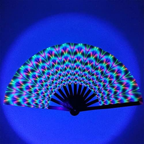 SSROIRVBB Sklopivi ventilatorski gradijent šarene reflektirajuće ventilatore za meku vlakna 33cm Velika fluorescentna sklopiva ventilator UV Fu Dance Party Kung