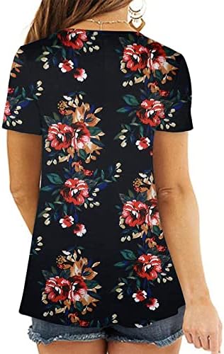 HGCCGDU V rect T majice za žene Skraćeno rukav Ljetni tunički vrhovi Dressy Casual BluZa Cvjetni print Loose Boho Havajska majica