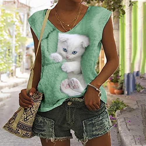 Ženska majica 3D CAT Print Cisterne na vrhu Casual Graphic Tees Top Summer bez rukava Majice V-izrez Bluza ljubimac Ljubavci poklon