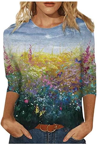 Žene 3/4 rukava za majicu Tie dye bluza TEE Rhinestone Tunic Tops V izrez cvjetni tinejski tines bluze ljetne vrhove
