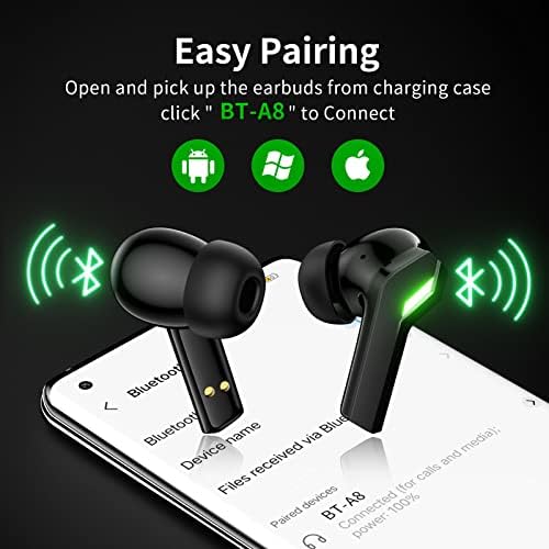 Bežična Bluetooth uši za iPhone 14 13, 45ms Ultra nisko latency Bluetooth 5.3 Gaming slušalice sa mikrofonom za otkazivanje buke za