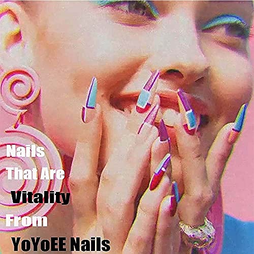 YoYoee Coffin Long Press on Nails - akrilni mermerni lažni nokti Luksuzni Bling lažni nokti francuski štap na noktima za žene i djevojčice 24kom