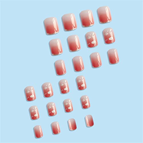 Kvadratni lažni nokti kratki puni poklopac breskva ružičasti gradijent ljetna presa na noktima 24 komada Nail Art Savjeti za salone noktiju i žene DIY Nail Art