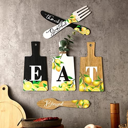6 komada Ljetna rezačka ploča Jedite znak Viseća umjetnička kuhinja Jedite potpišite limun nož vilica i kašika zidna dekor rustikalna