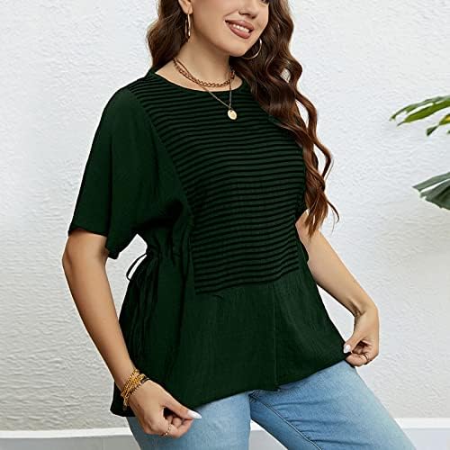 Ljetna bluza za ženske plus veličine prugastim tiskanim majicama Crewneck kratki rukav na vrhu casual labavih majica tunika