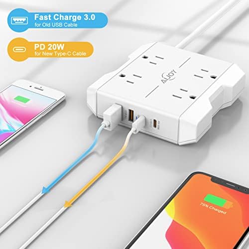 Power Strip sa USB C, Aijoy 4 utičnice i 4 USB porta & amp; 2 paket Evropski putni Adapter, PD 20W USB-C Međunarodni utikač, 2 Ac