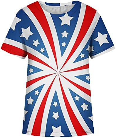 Qcemeni tunički vrhovi za žene labave fit dan za neovisnost Thirt Američka zastava Crewneck kratki rujni bluze USA Patriotic
