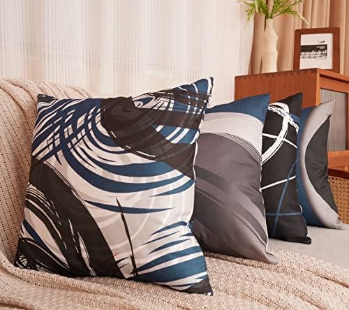 Geometrijski jastuk pokriva 18x18 set od 4, ukrasni kauč jastuk za kauč, moderne apstraktne pruge svijetlo plava bijela ukrasna kauča za jastuk za kauč na otvorenom kućnom dekoru na otvorenom