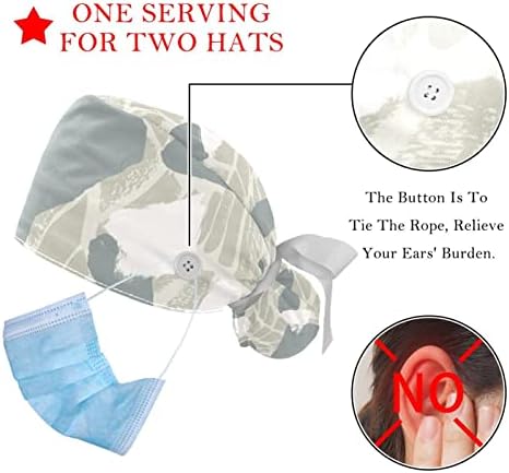 2 komada Bouffant kapa s tipkama za gumb, pamučni radni šešir Duks, podesivi hirurški čepovi Čarobni kamen