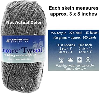 Plymouth pređa za pletenje Encore zobene pahuljice od tvida 1363, 5-pletenice, srednje težine 4, 75% mješavina akrila/25% vune, paket