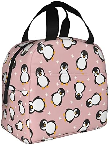 Pink Penguin Lunch Box Women Kawaii izolovana torba za ručak sa džepovima lagana torba za piknik prenosiva torba za ručak za višekratnu