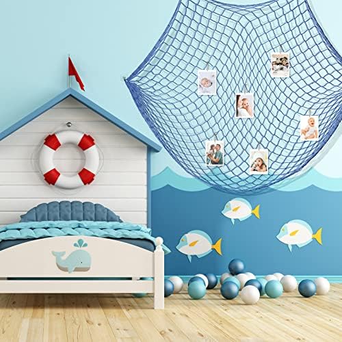 10 komada plave ribe neto ukrasne pamučne ribe mreža 39,4 x 78,7 inča Ribolovni mrežni dekor zid viseći riblje mreže za sirena gusar