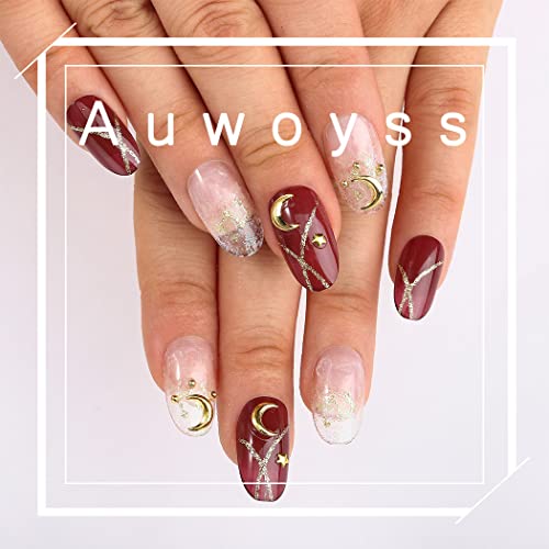 Auwoyss srednje Crvena ovalna presa na noktima Zlatni Mjesec lažni nokti svjetlucavi sjajni lažni nokti kopča na noktima za žene i