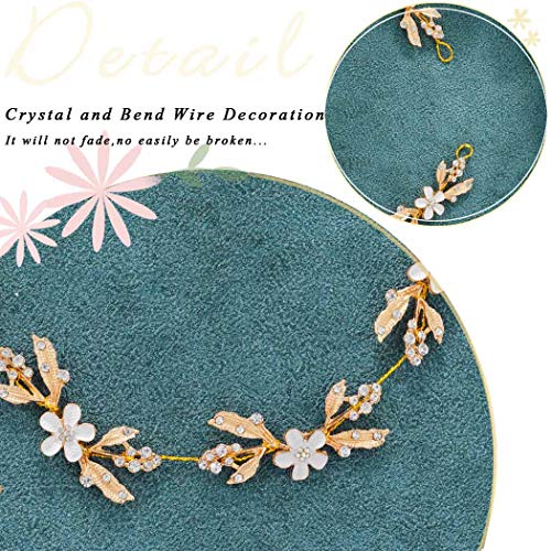 Heread Crystal Bride Wedding Hair loza Gold Flower Bridal traka za glavu list Hair Breath Accessories za žene i djevojčice 