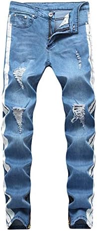Andongnywell muške poderane mršave uznemirene tanke rastezljive bajkerske farmerke pantalone uništile su teksas pantalone sa džepom sa patentnim zatvaračem