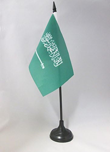 AZ zastava Saudijske Arabije Zastava stola 4 '' x 6 '' - Saudijska arapska stola zastava 15 x 10 cm - crna plastična stick i baza