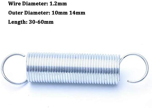 Hardverska opružna tlačka opruga za napetost za natezanje s kukom vanjskog promjera 10 mm 14mm bijeli cink prečnik žice 1,2 mm produžetak