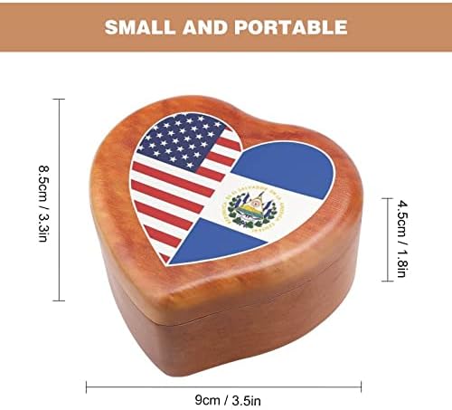 El Salvador i Amerika Flag Srce Drvena muzička kutija Oblik srca Windup Music Box Vintage Wooden ClockWork Glazbeni box Pokloni