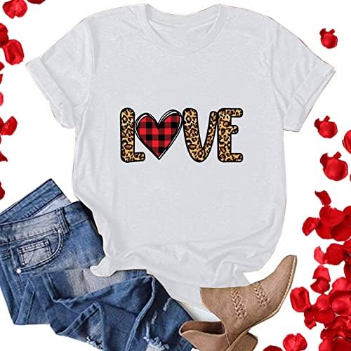 Valentinovo košulje Žene Love Pismo Ispis majica Funny Leopard Pleaid Heart Grafic Tees Casual kratkih rukava