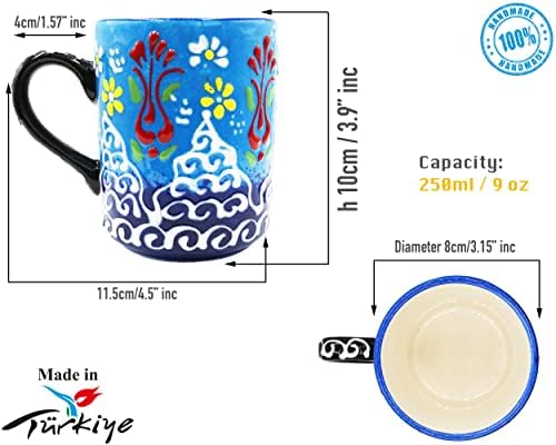 Heracraft ručno obojena Turska keramička šolja za kafu - 10cm/3.9 inc-250ml / 9 oz - kafa čokoladni Espresso - slatka ručno rađena