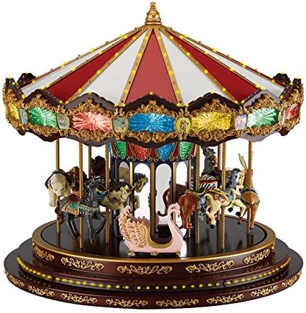 G. Božić Marquee Deluxe karusel Muzički animirani zatvoreni božićni ukras, 15 inčni, višebojni i svjetski frakovni Grand Ferris Muzički animirani unutarnji božićni ukras, 15 inča, zlato