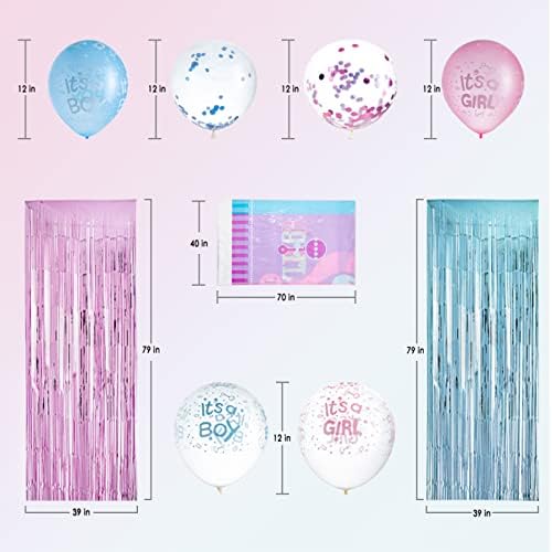 Bijela kutija za bebe Kit-ukrasi za otkrivanje spola,potrepštine za zabavu za otkrivanje spola, kutija za balone za otkrivanje spola,metalne zavjese s resama, baloni s folijom za djevojčice, roze i Plavi baloni