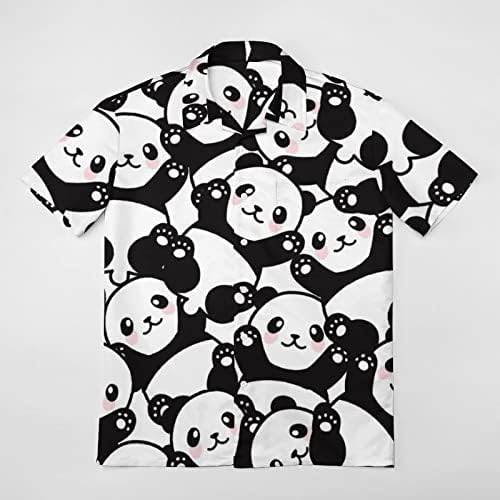 Slatka panda muške košulje kratki rukav V izrez grafički tees gumb - majice na plaži