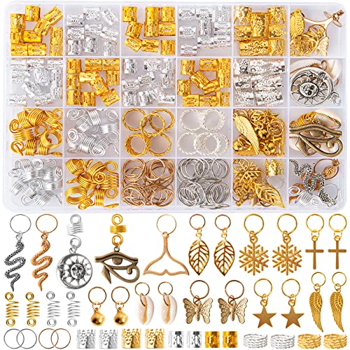 Vaikby 201pcs nakit za kosu perle za pletenice, zlato i srebro Dreadlock dodatna oprema za kosu, metalni prstenovi za kosu, Privjesci