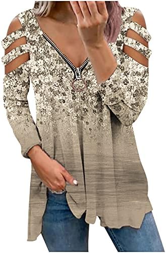 Timifis seksi patentni zatvarač V za žene Ležerne majice s dugim rukavima Moda Ispis Pulover Bluza Labavi tunički vrhovi