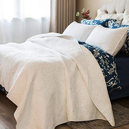 Brandream White Quilted Umforter Set Cotch Queen Size Shabby Farmhouse Quilt Set Matelasse Poklopac set 3-komad