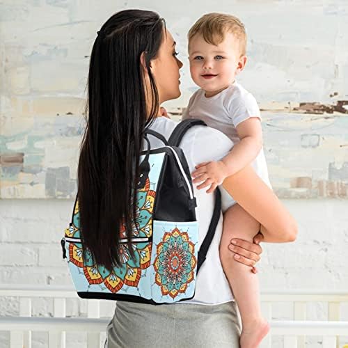 Blue Boho Mandala Cvjetni uzorak ruksak ruksak backpack baby pepple promjene torbe s više funkcija Velika kapacitet putnička torba