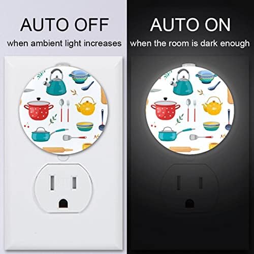 2 paketa Plug-in Nightlight LED Night Light Kuhinjski alati ravni set ikona sa senzorom od sumraka do zore za dečiju sobu, dečiju