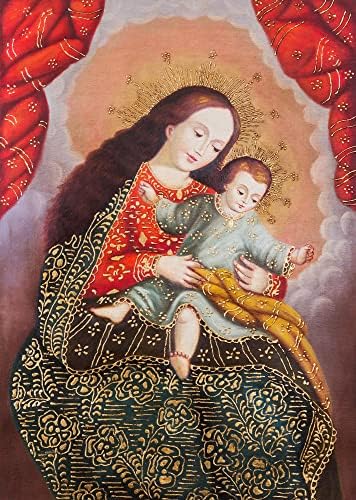 NOVICA large Oil on Canvas Christianity Painting, Multicolor, the Virgin Rocking the Baby'